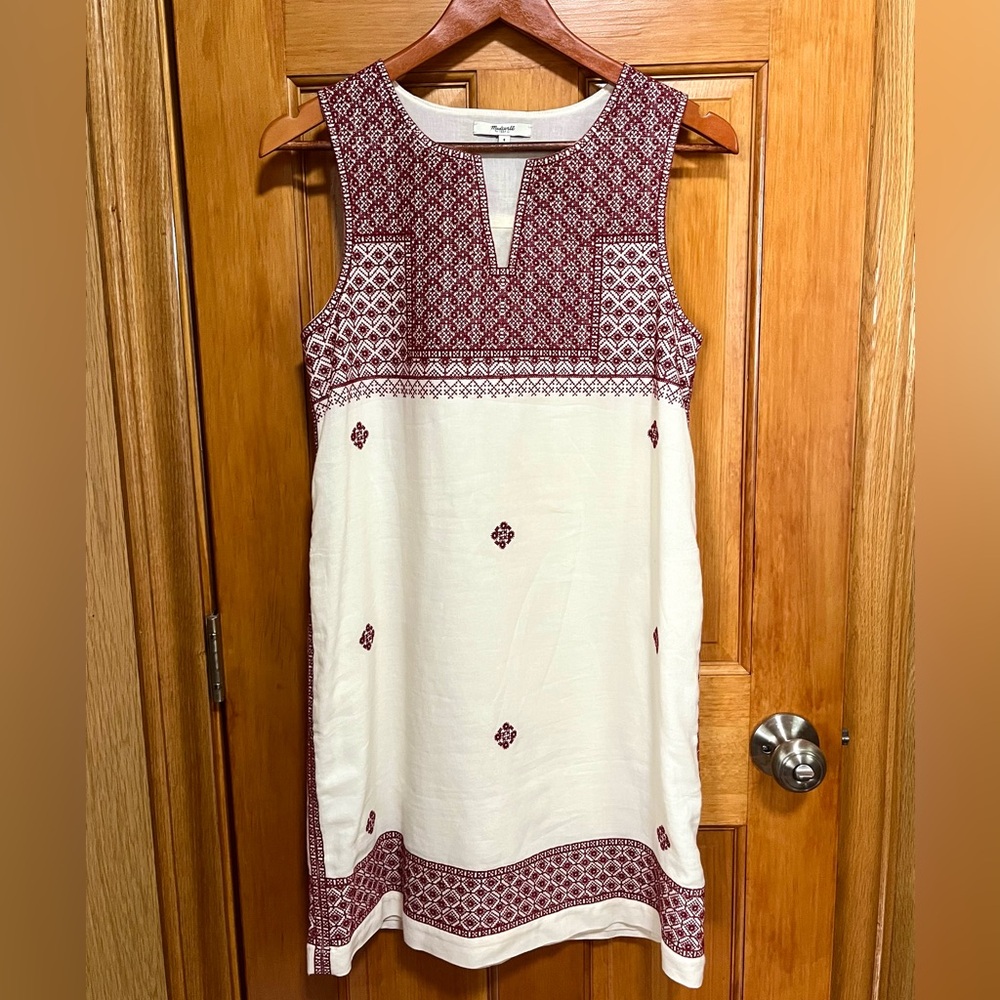 NWOT Madewell Embroidered Red Mosaic Cross Stitch Summer Dress Size 4 S Small - Picture 4 of 7